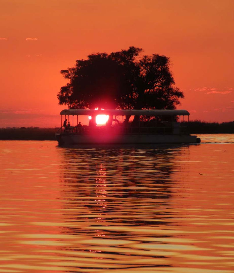 deep orange sunset on river with tree